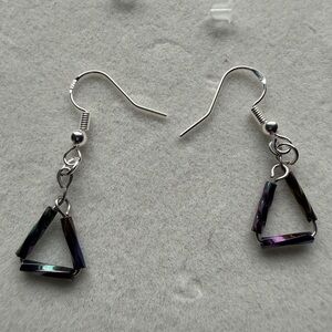 Monochromatic Embellished Beaded Silver Triangle 925 Hook Earrings Style# 036